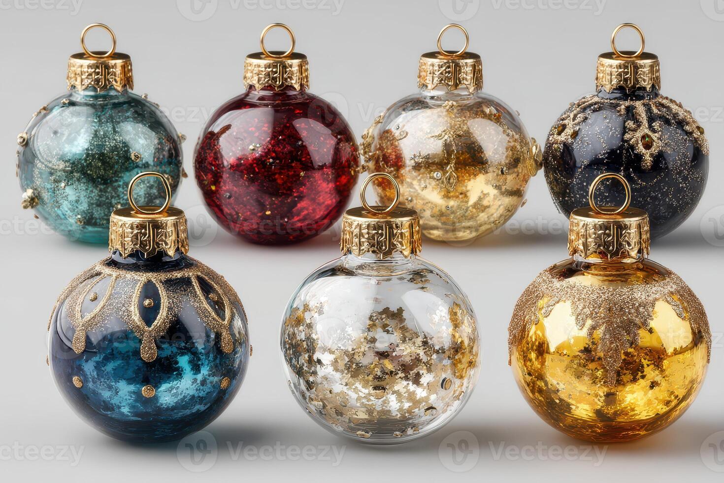 Elegant collection of decorative glass ornaments in various colors and patterns ready for festive embellishment photo