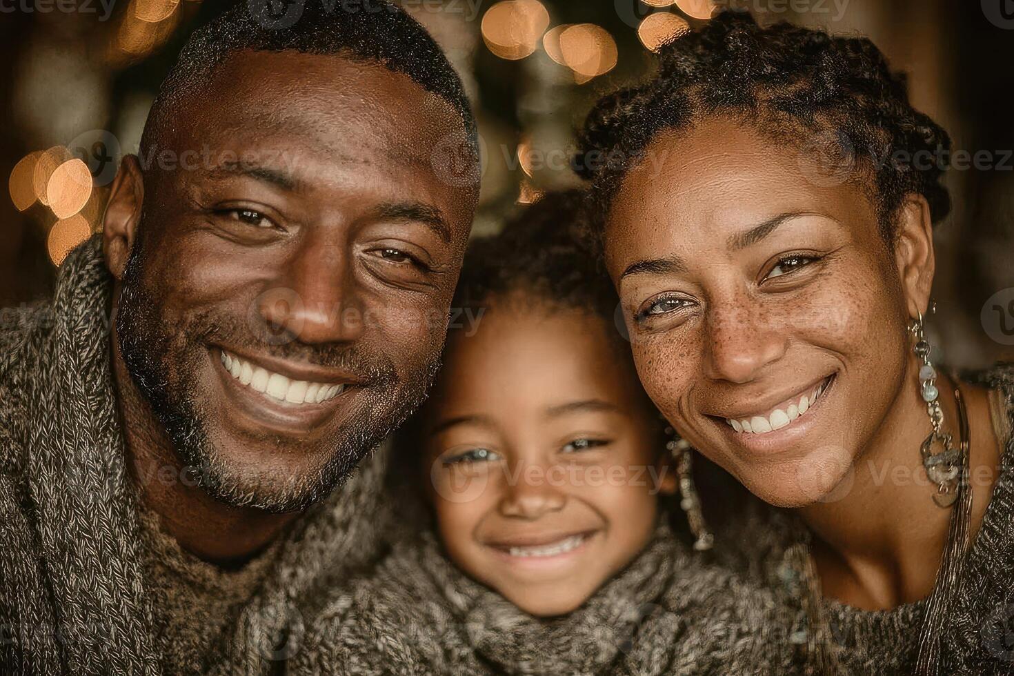Happy family enjoys cozy moment together during a winter holiday celebration in a warm, inviting setting photo
