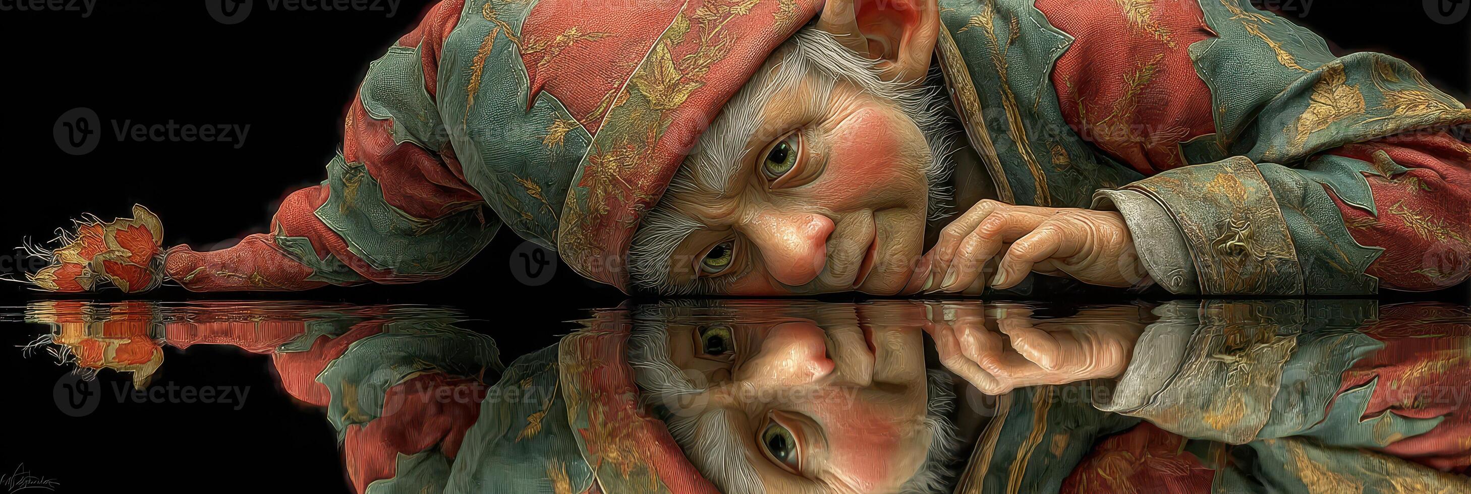 Fantasy character reflection in a mystical setting showcases intricate details and vibrant colors photo