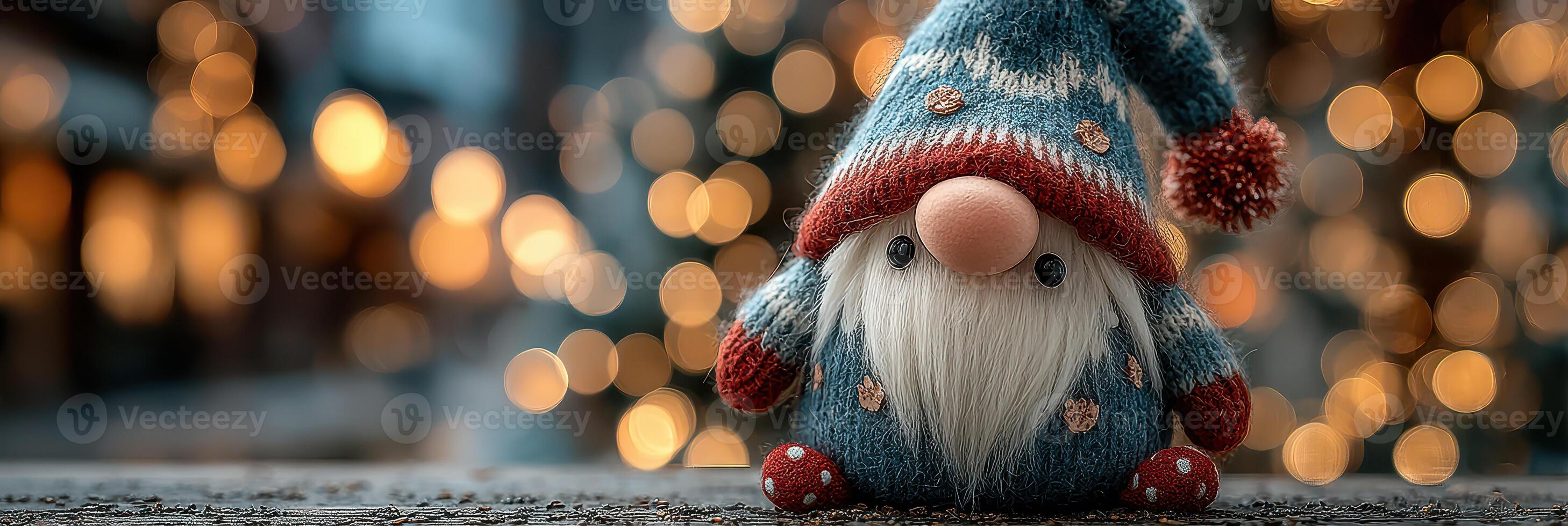 Festive gnome decoration creates a warm atmosphere in a holiday-themed setting at twilight photo