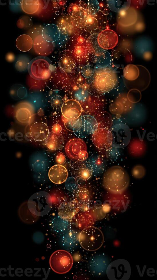 Colorful glowing orbs and particles create a vibrant abstract design for a festive atmosphere photo