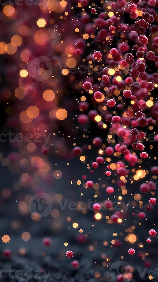 Red berries and golden sparks create a stunning visual display of color and texture in a dynamic arrangement photo