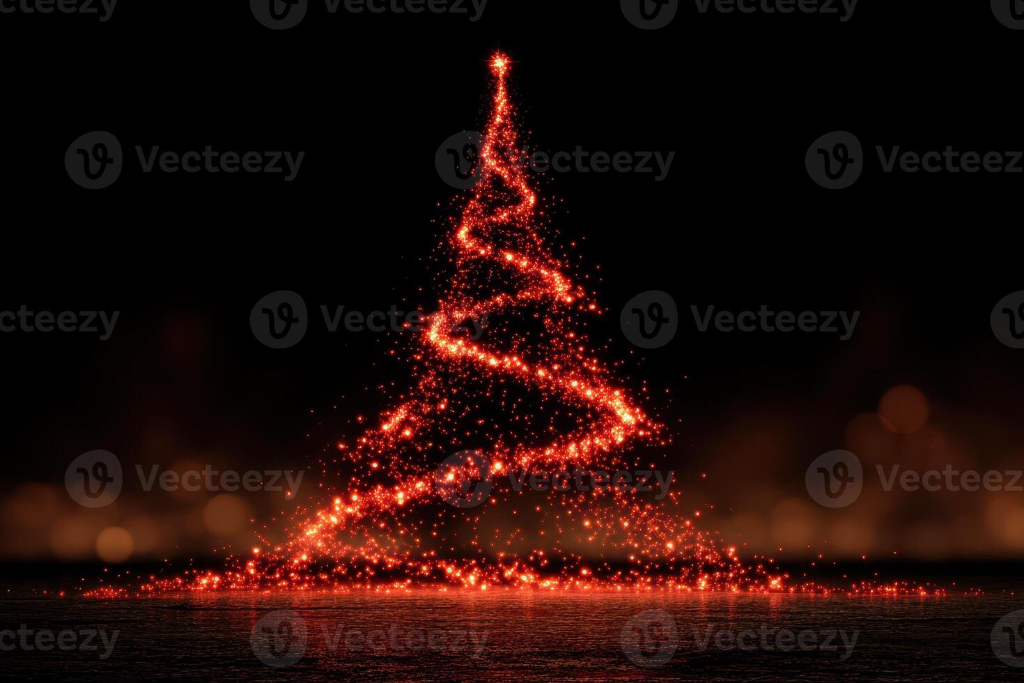 Sparkling Christmas tree made of red lights stands against a dark background during holiday season celebrations photo