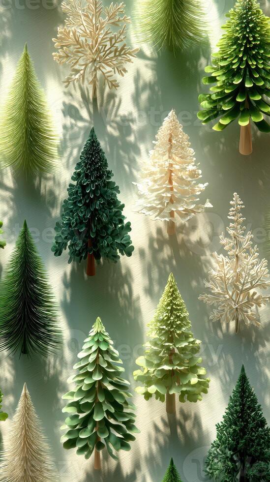 Colorful decorative trees create a festive atmosphere in a bright indoor setting showcasing nature-inspired design elements photo