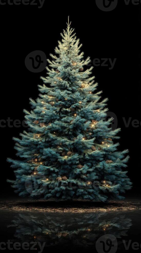 Christmas tree decorated with lights and ornaments, creating a warm atmosphere for the holiday season at night photo