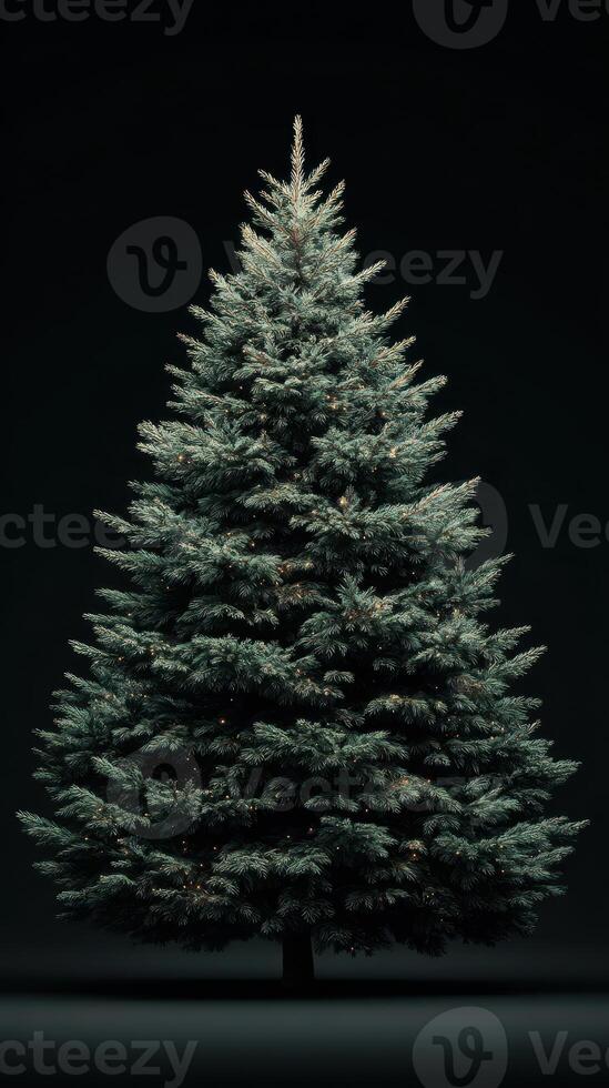 Lush evergreen tree stands elegantly against a dark background, showcasing its vibrant hues and detailed texture photo