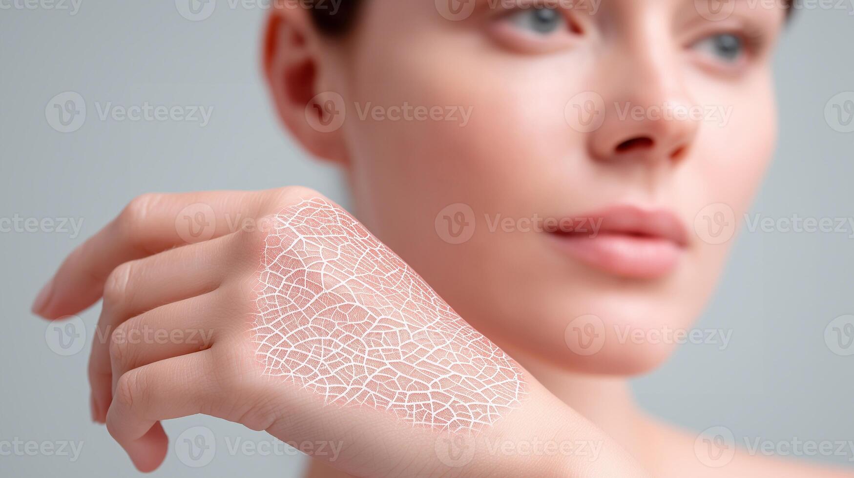 Innovative synthetic skin transplant on a human hand. Medical technology showcasing skin regeneration, healing, and dermatological treatment in a clinical and scientific context. photo