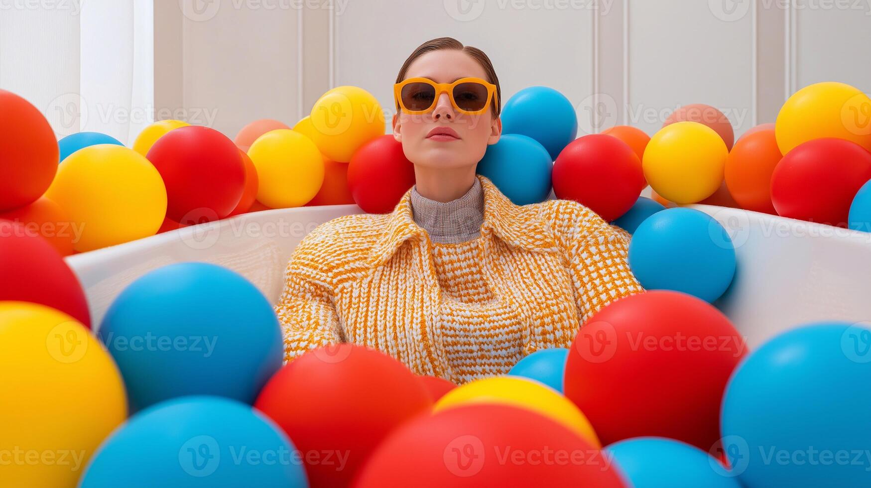 Portrait of a calm adult surrounded by vivid sensory stimuli, symbolizing ADHD, sensory overload, and neurodivergent perception. Conceptual image of focus, regulation, and sensory experience. photo