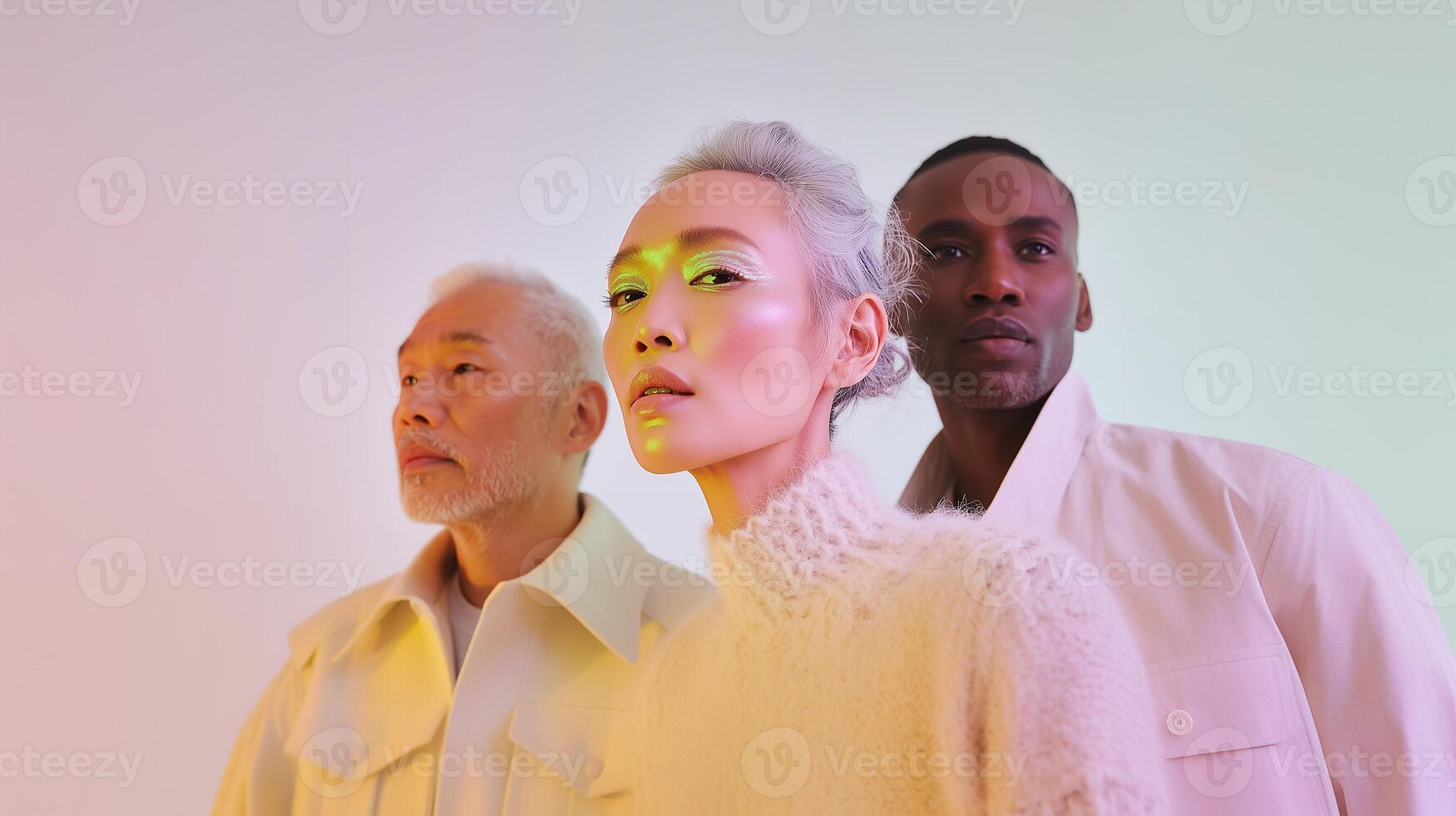 Diverse beauty across generations. Bold makeup and glowing skin tones highlight individuality, age diversity, and inclusive aesthetics in a contemporary and empowering visual concept. photo