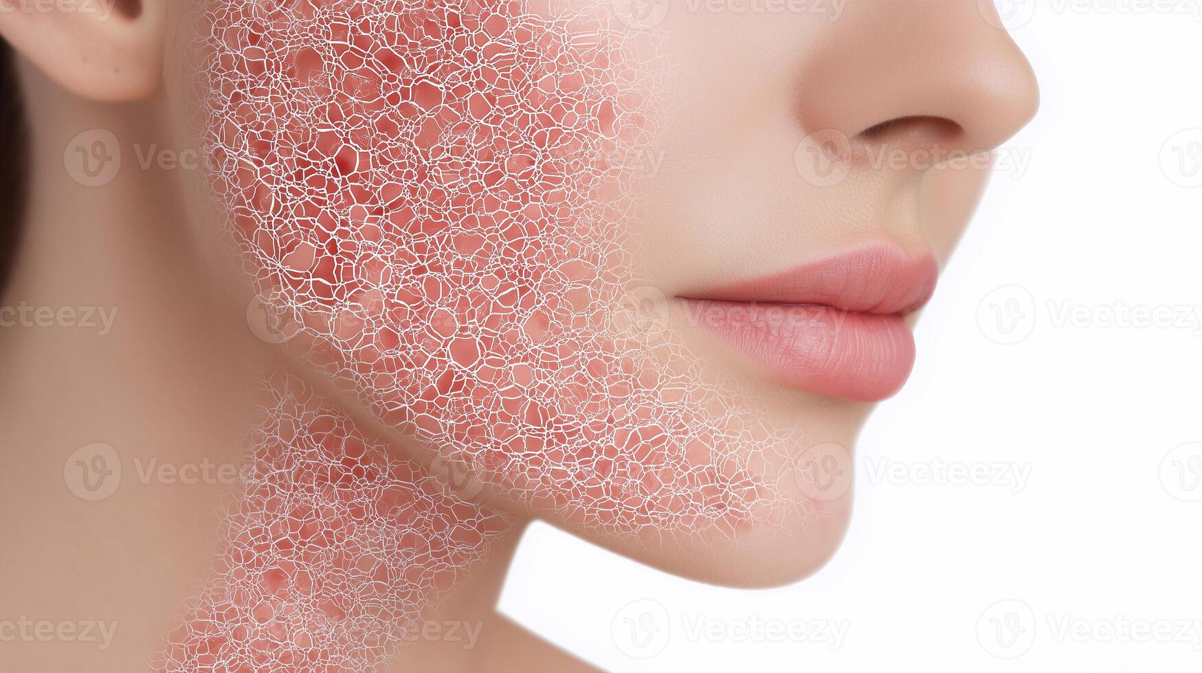 Artificial skin graft on human face, concept of biotechnology, tissue engineering, dermatology, skin regeneration, medical innovation, and futuristic cosmetic treatment. photo