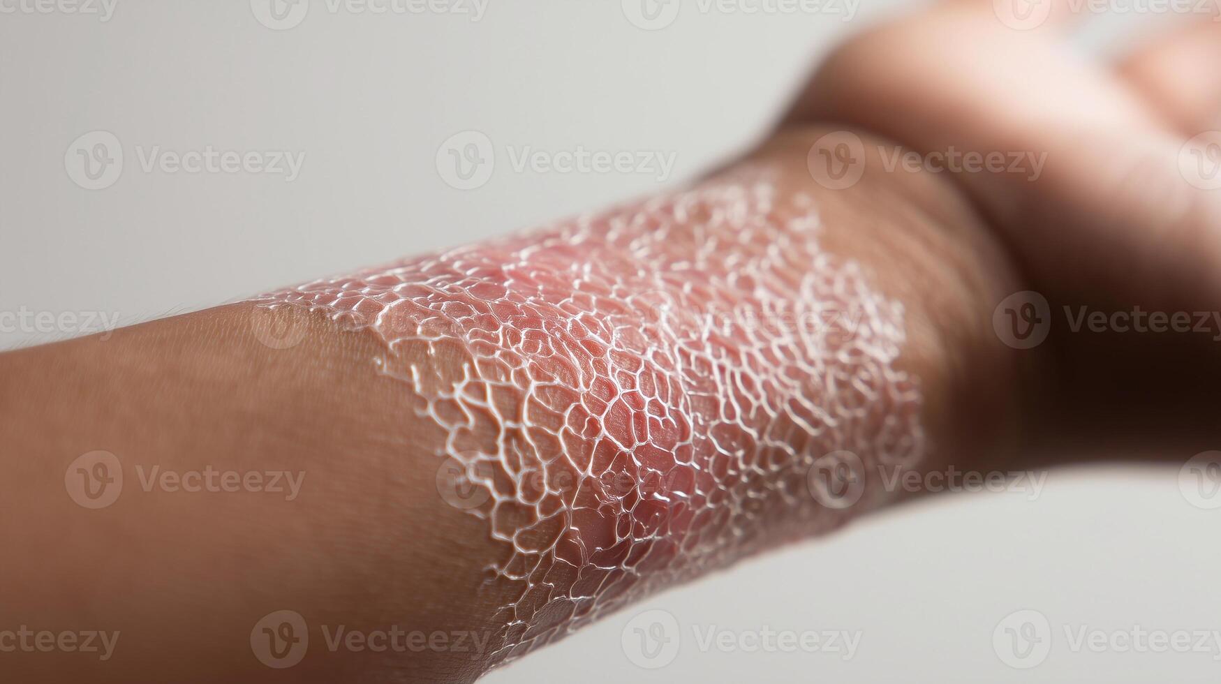 Bioprinted artificial skin graft on injured arm, demonstrating advanced healing technology and tissue regeneration for medical and surgical applications in modern healthcare. photo