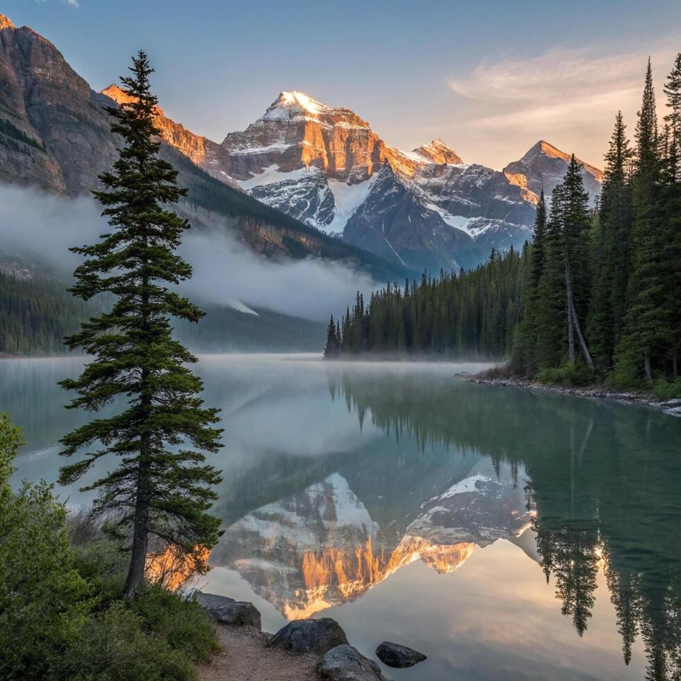 Sunset Over Mountain Lake photo
