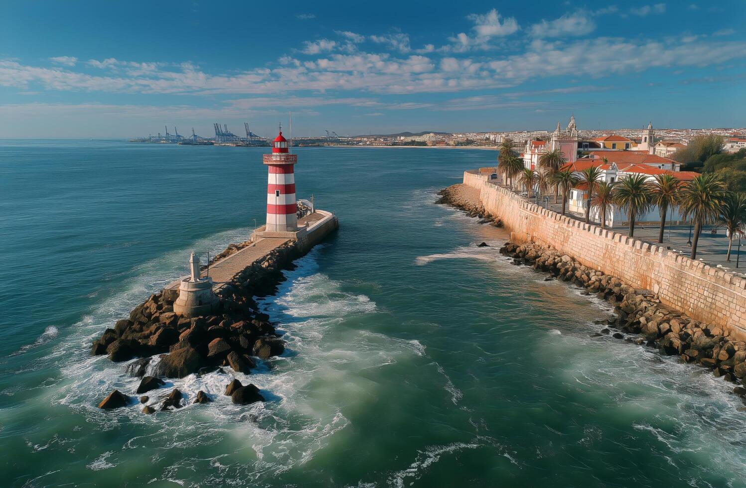Aerial view of the lighthouse in algarve, portugal photo