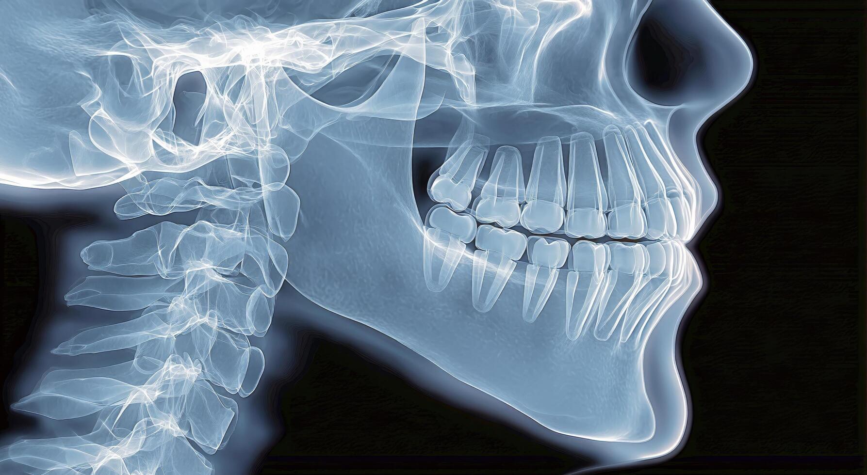 A x - ray image of a person's mouth and teeth photo
