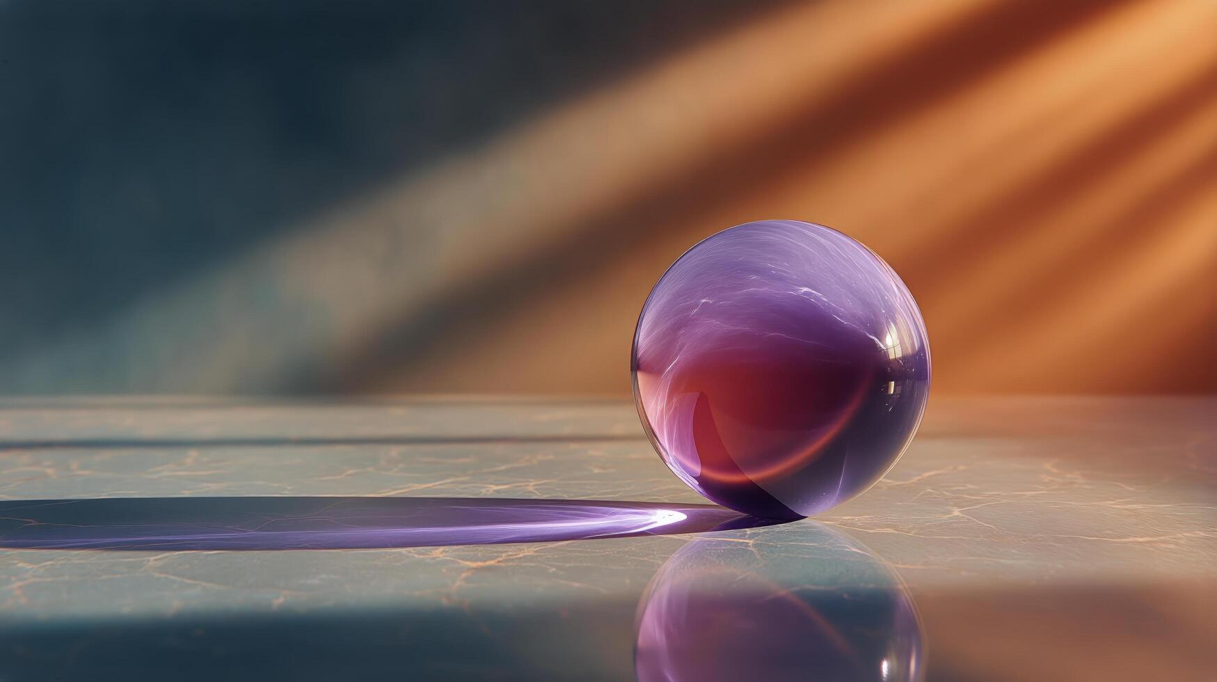 A purple glass ball sitting on a table photo