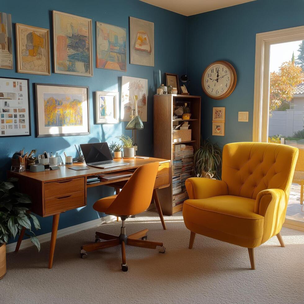 A room with a desk, chair, and a window photo