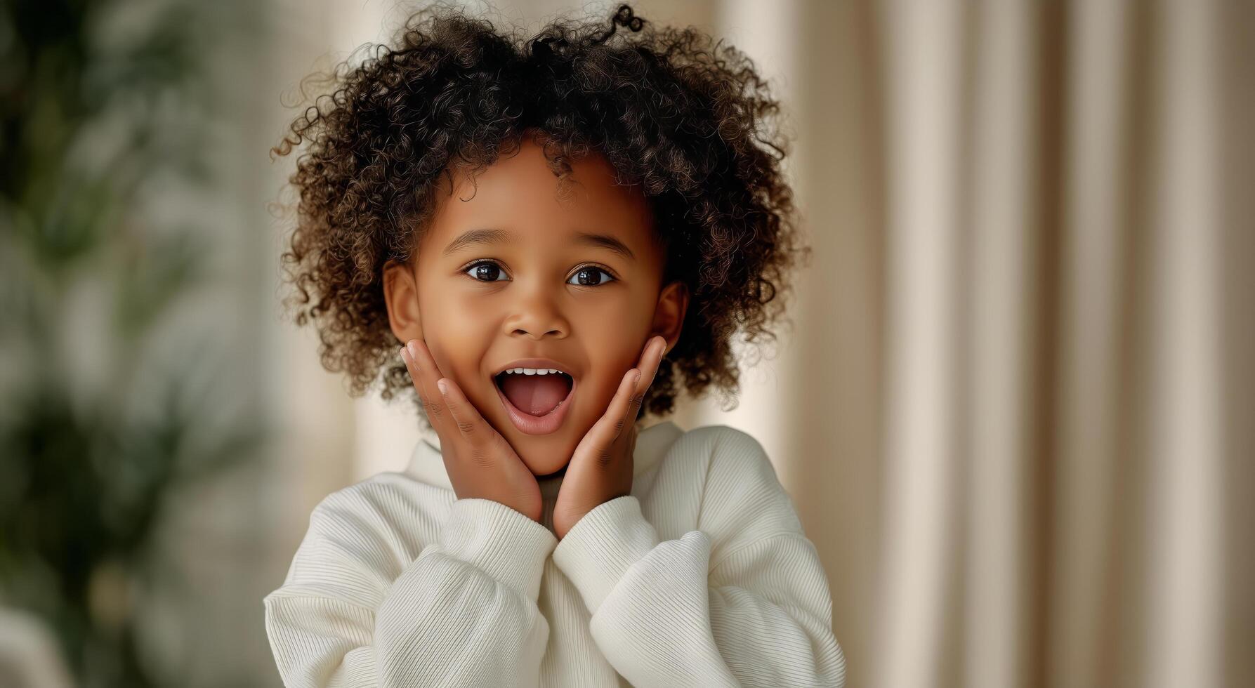 A young girl with an open mouth and a surprised look photo