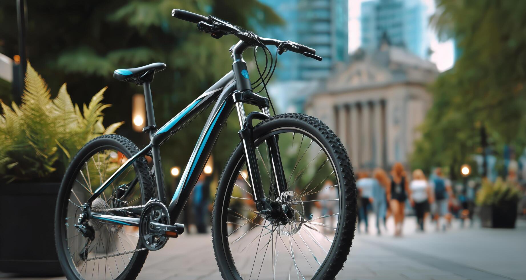 A bicycle parked on the side of a street photo