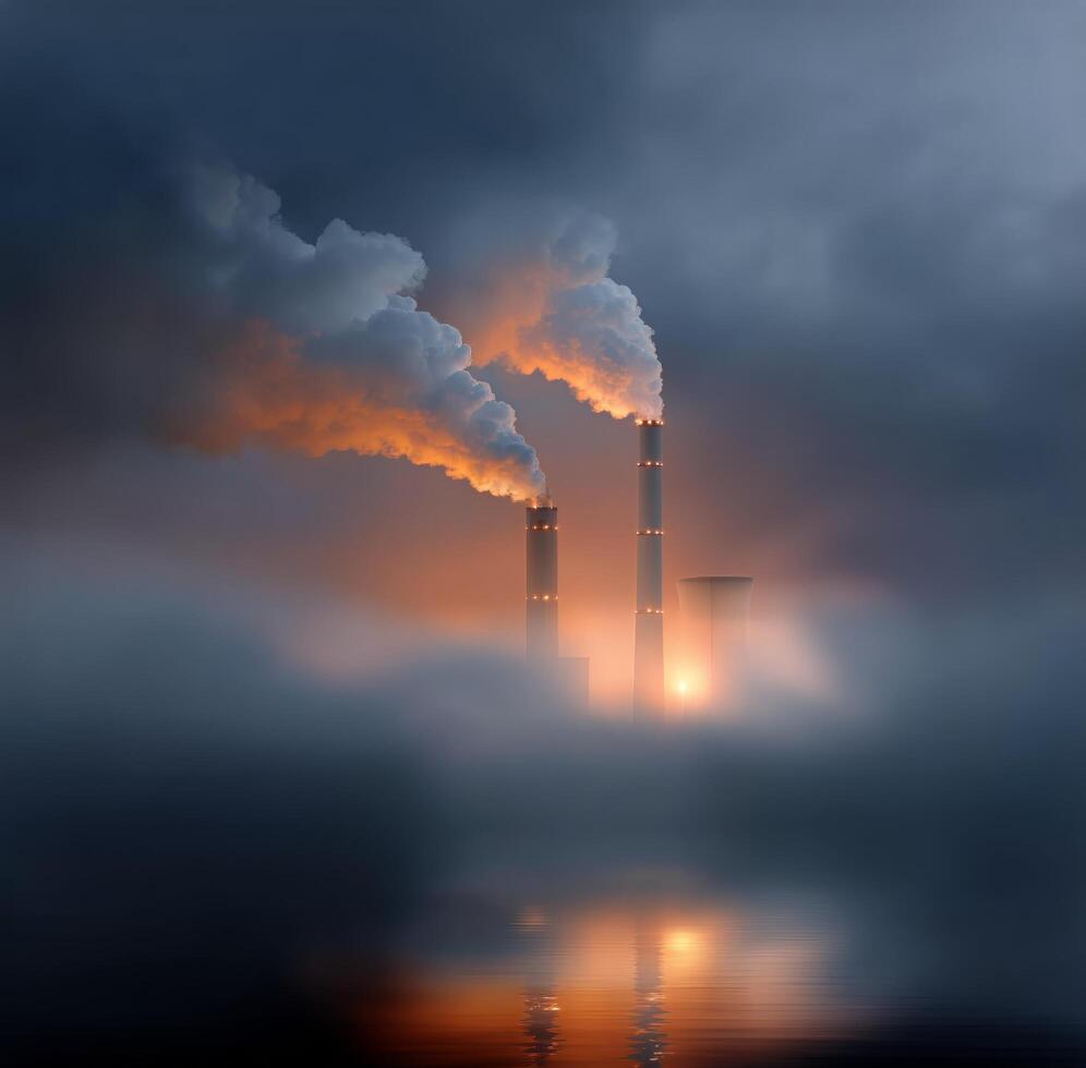 Fog and smoke from a factory chimney photo
