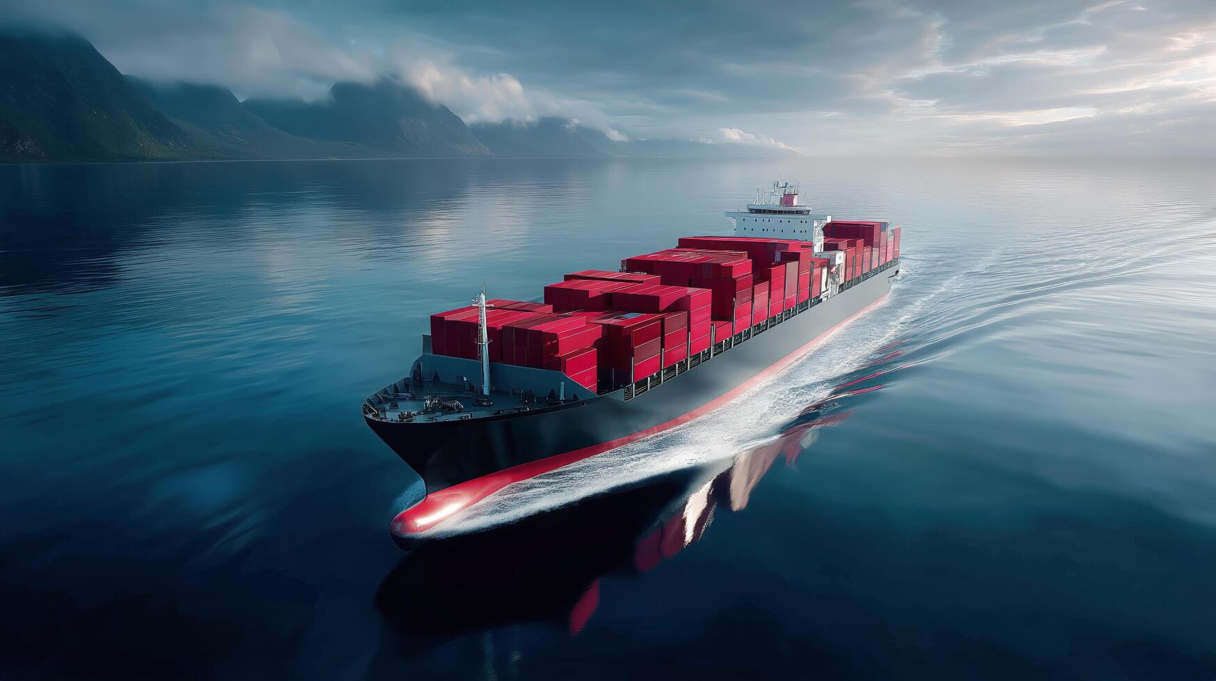 A large container ship is traveling through the ocean photo