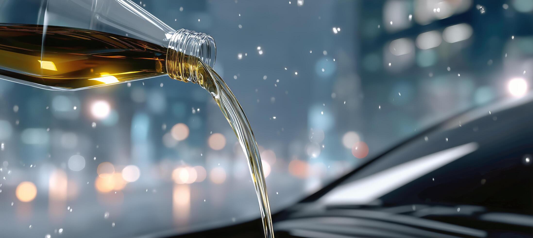 A car is pouring oil into a bottle on the street photo