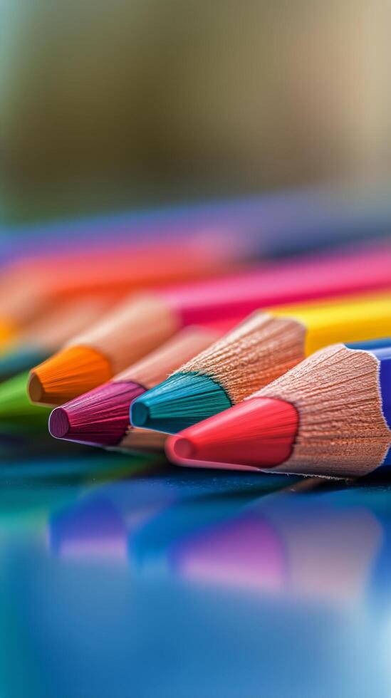 Colorful pencils on a blue surface photo