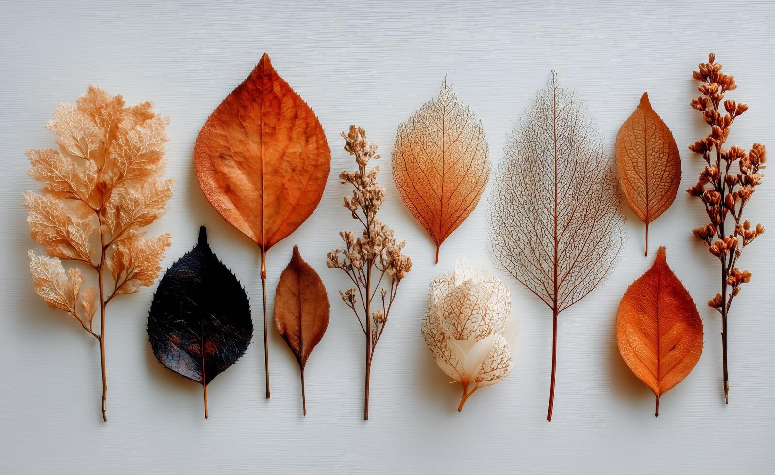 Autumn leaves on white background photo