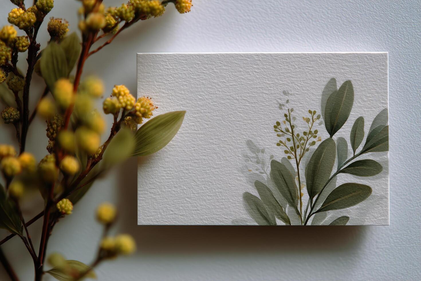 A small square of white paper with a small plant photo