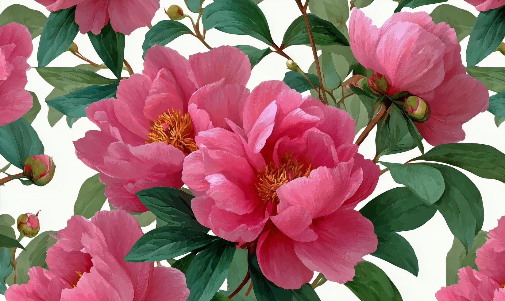 A seamless pattern with pink peonies on a white background photo