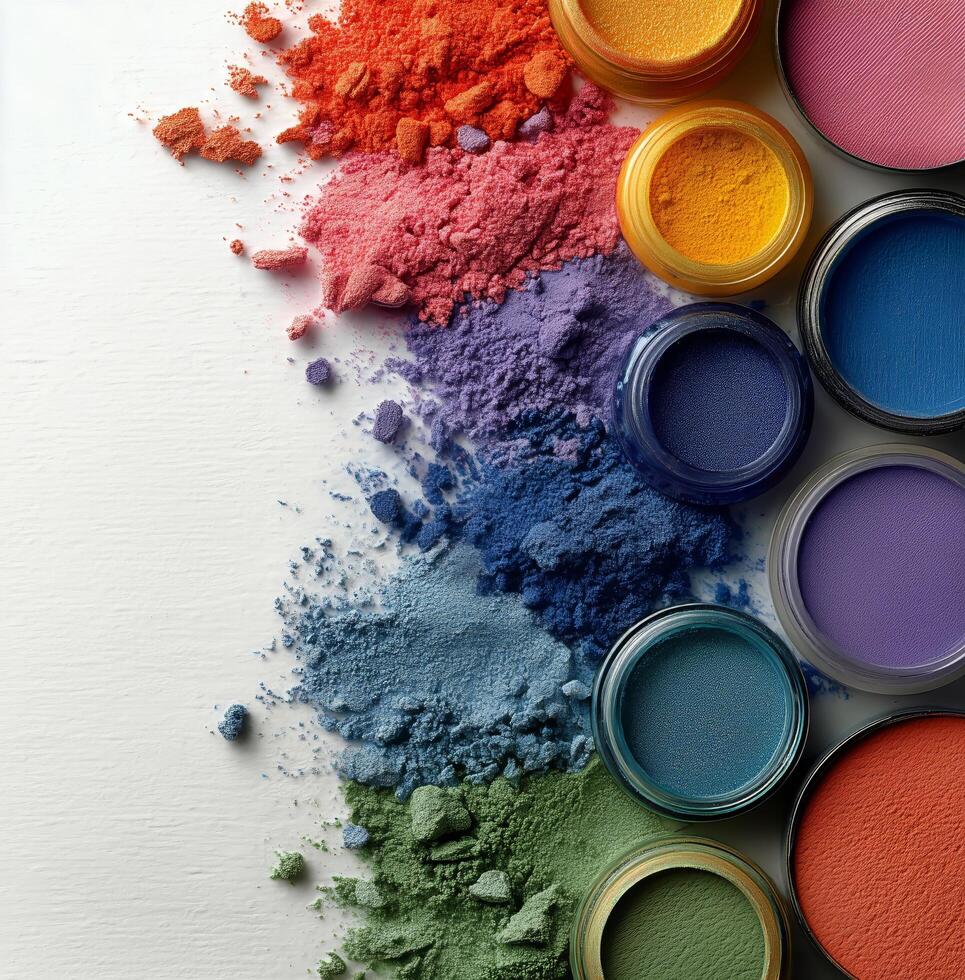 Colorful paint and paint brushes on white background photo