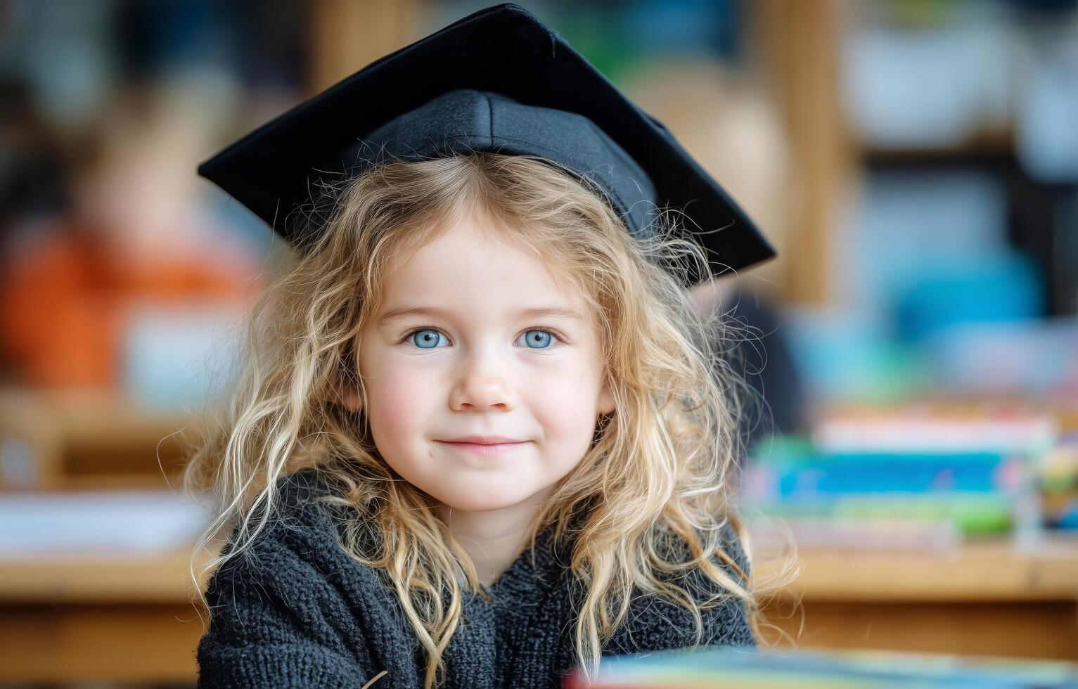 A young girl wearing a graduation cap photo