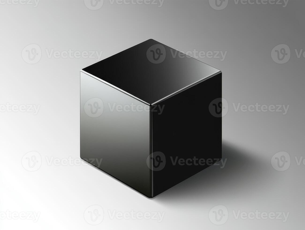 Shiny Black Cube With Shadows On Gradient Gray Background Creating Abstract Composition photo