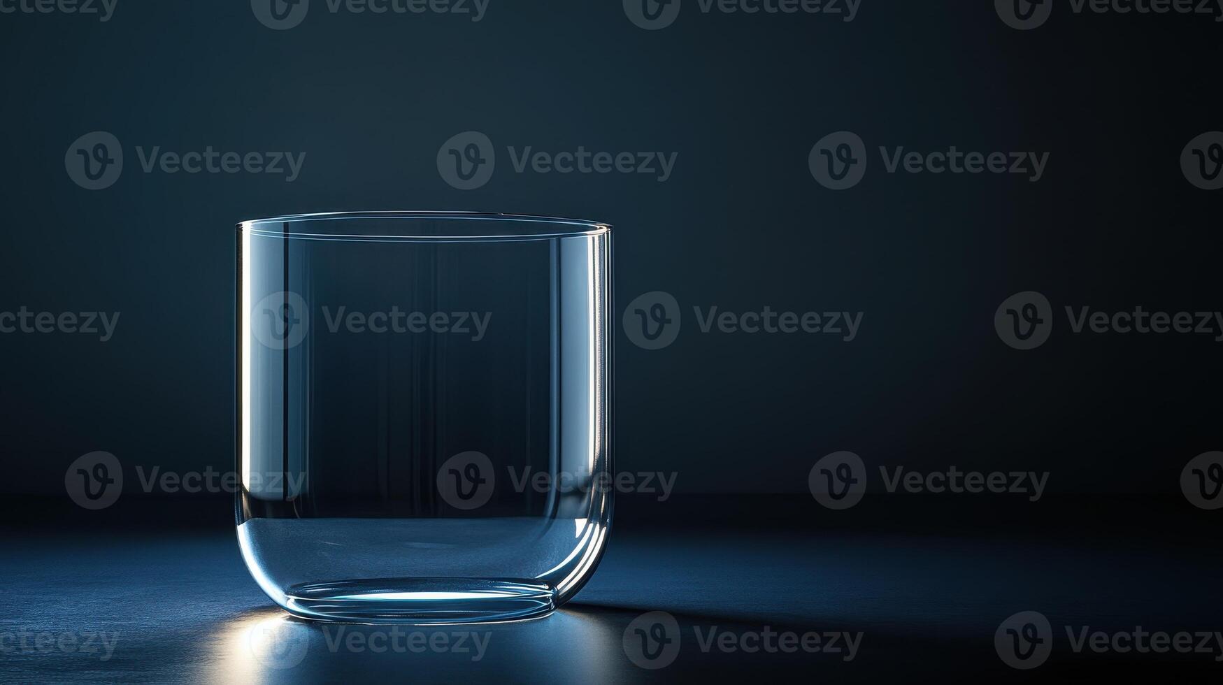 Transparent Glass Illuminated With Blue Light On A Dark Background Reflecting And Shadowing Its Curved Shape photo