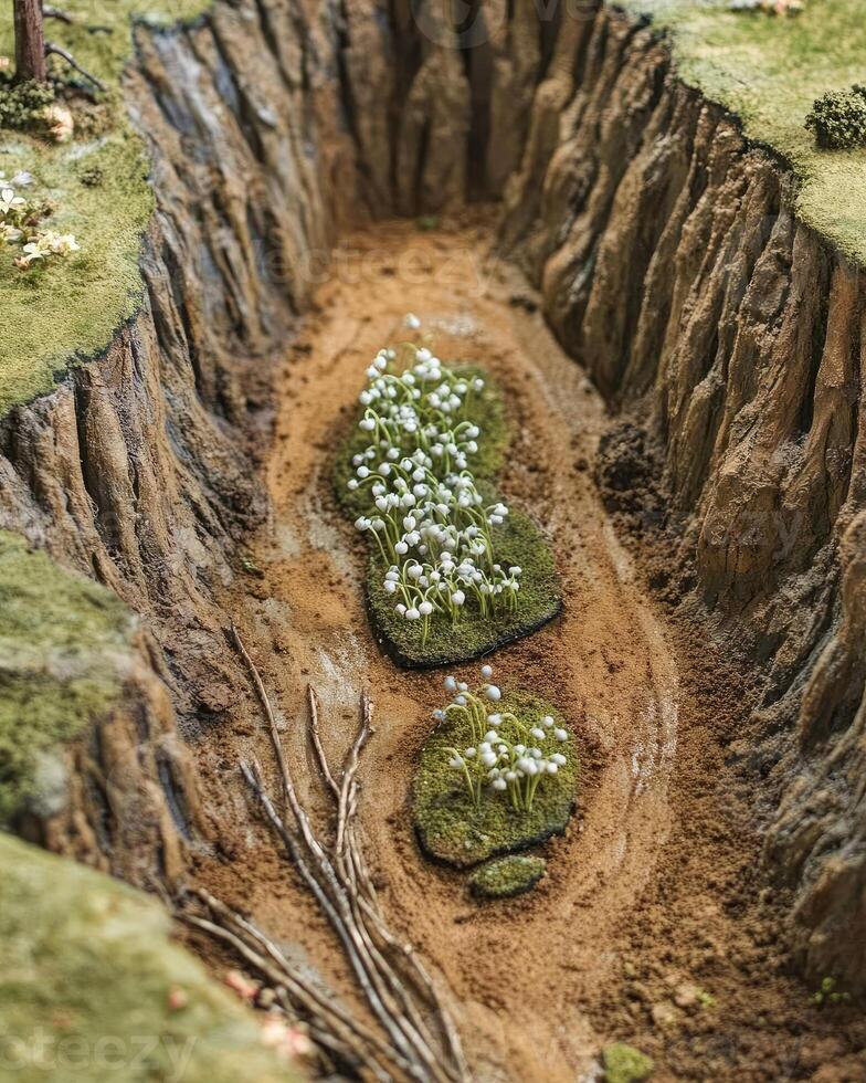 Lily of the Valley Growing in Sandy Ditch Aerial View photo