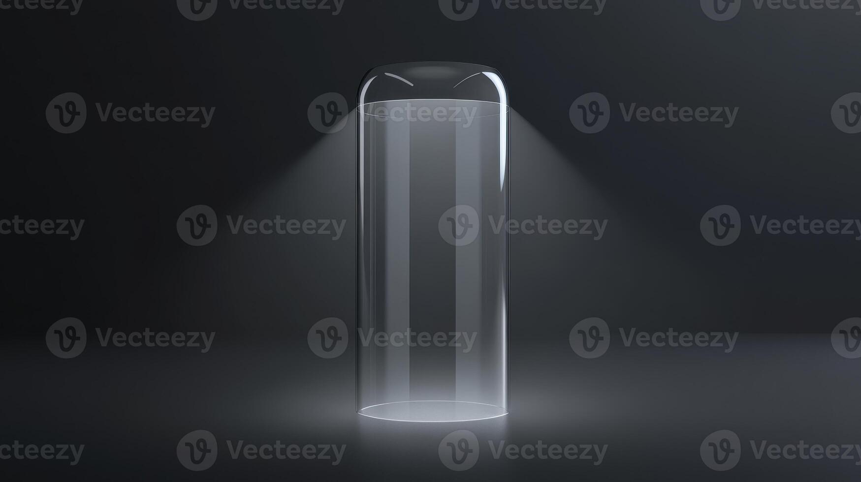 Transparent Rectangular Object Illuminated In A Dark Studio With Focused Lighting And Shadow photo