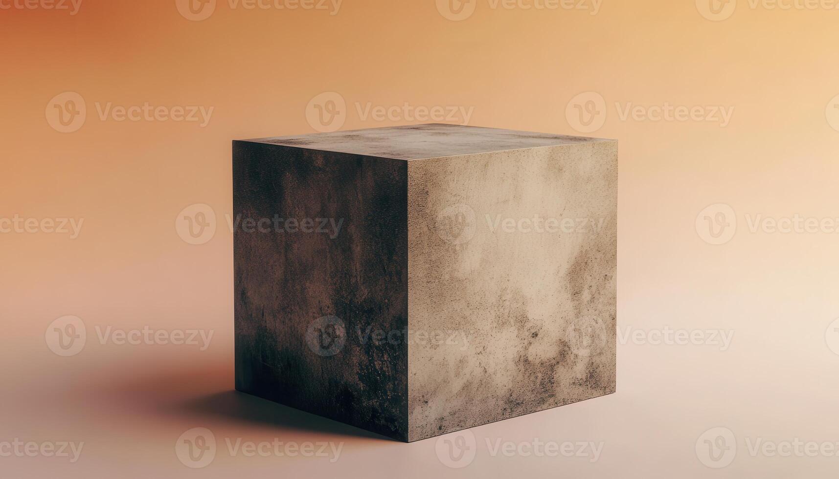 Textured Cube With Pixelated Edges And Gradient Background In Warm Colors photo