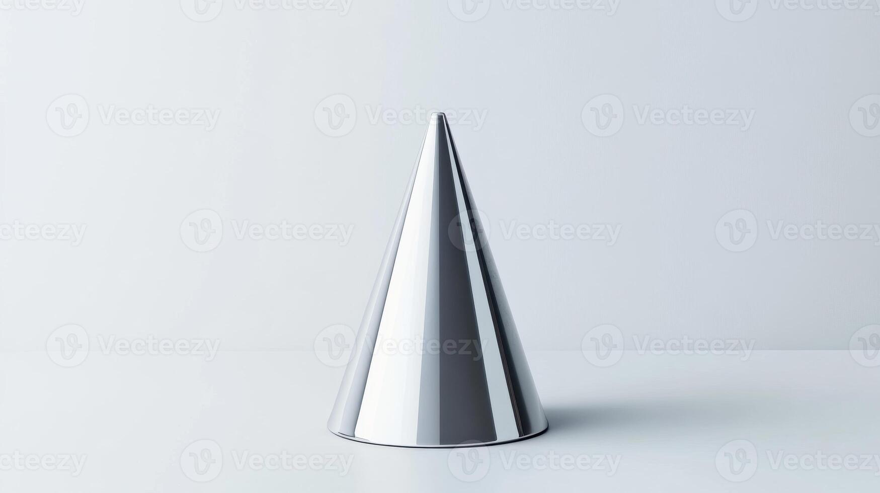 Shiny Silver Cone Object Isolated On White Surface With Subtle Shadow Against White Background photo