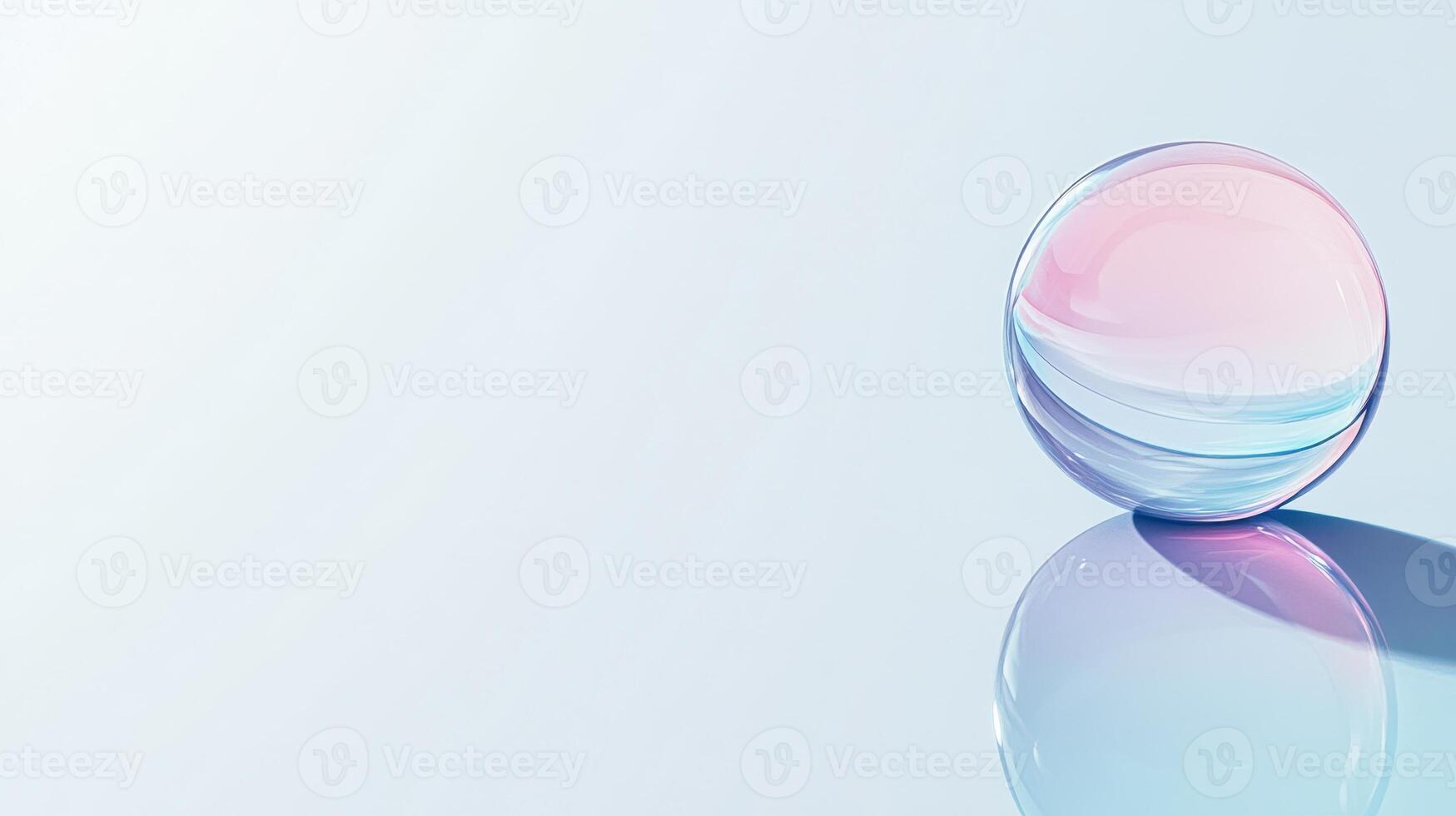 Translucent Sphere Reflecting Pink And Blue Gradient Resting On Reflective Surface photo