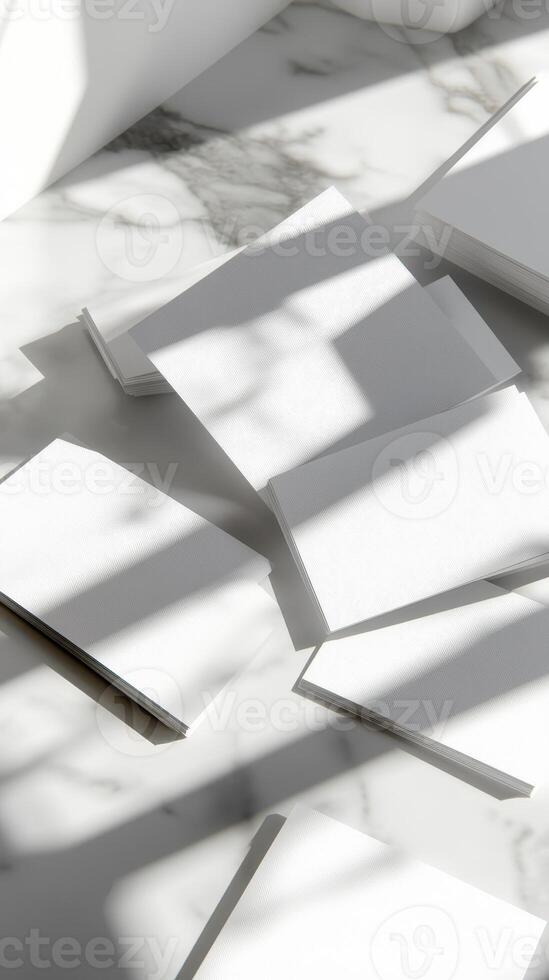 White Square Towels on Marble Surface with Harsh Shadows and Sunlight photo