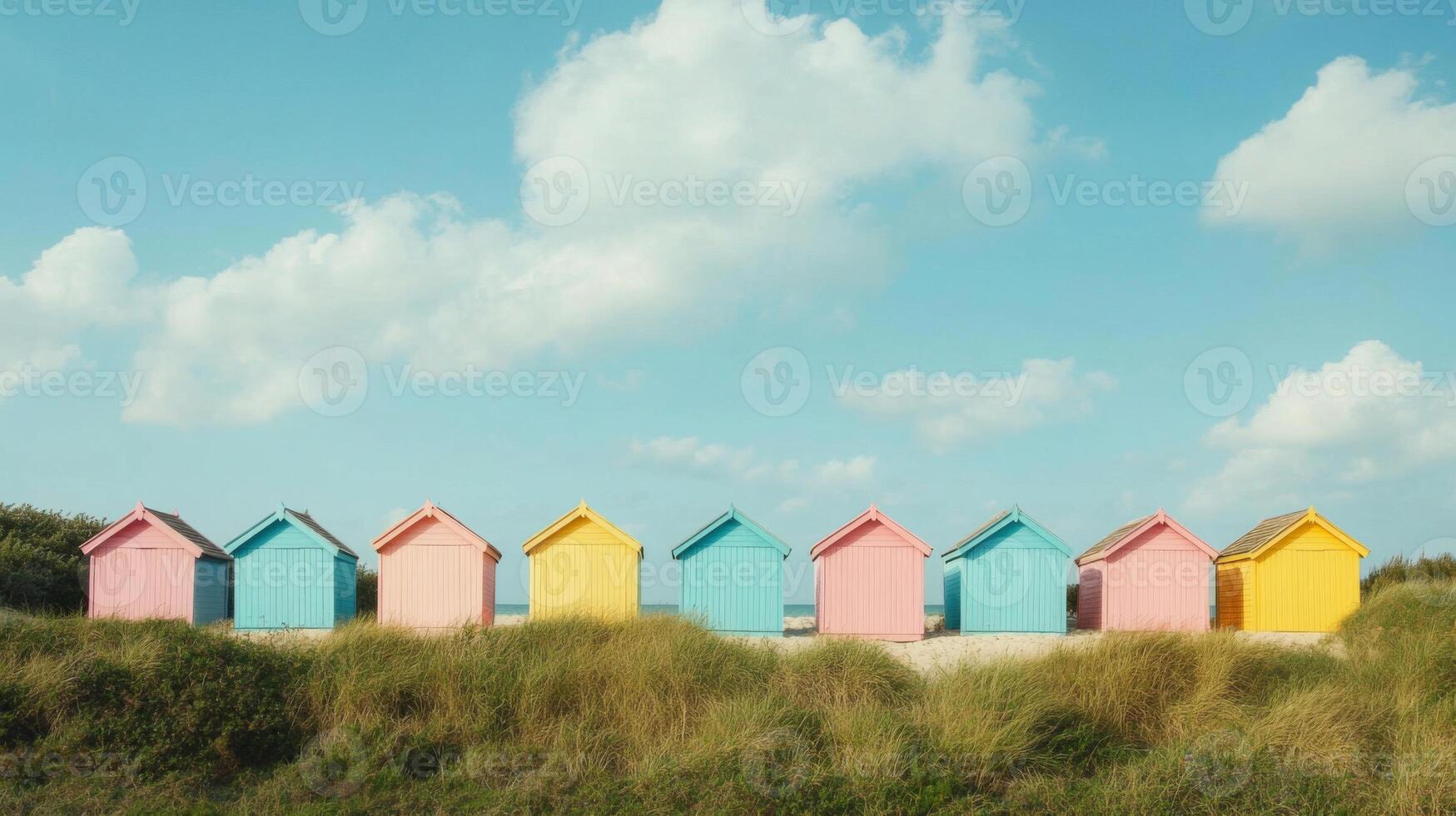 Pastel Beach Houses Under Sunny Sky photo