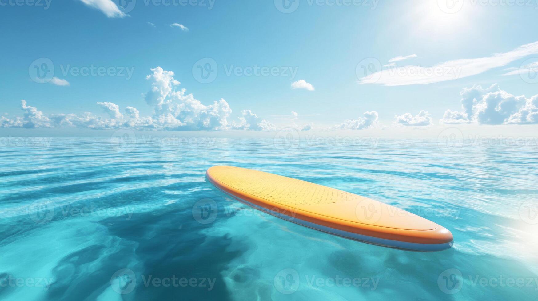 Orange and Yellow Surfboard Floating on Calm Blue Ocean Under Sunny Sky photo