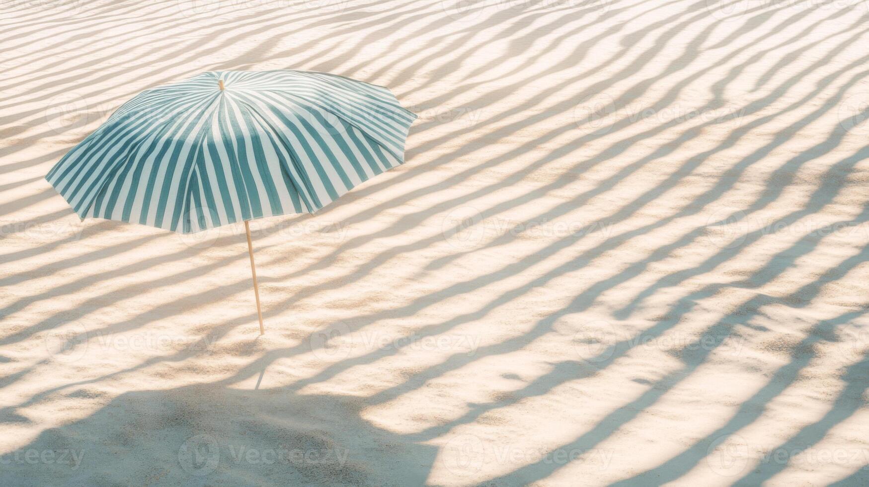 Striped Beach Umbrella on Sandy Shore Under Sunlight photo