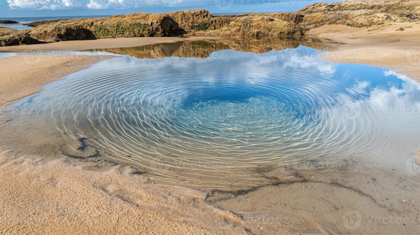 Clear Tide Pool Reflecting Sky on Sandy Beach photo