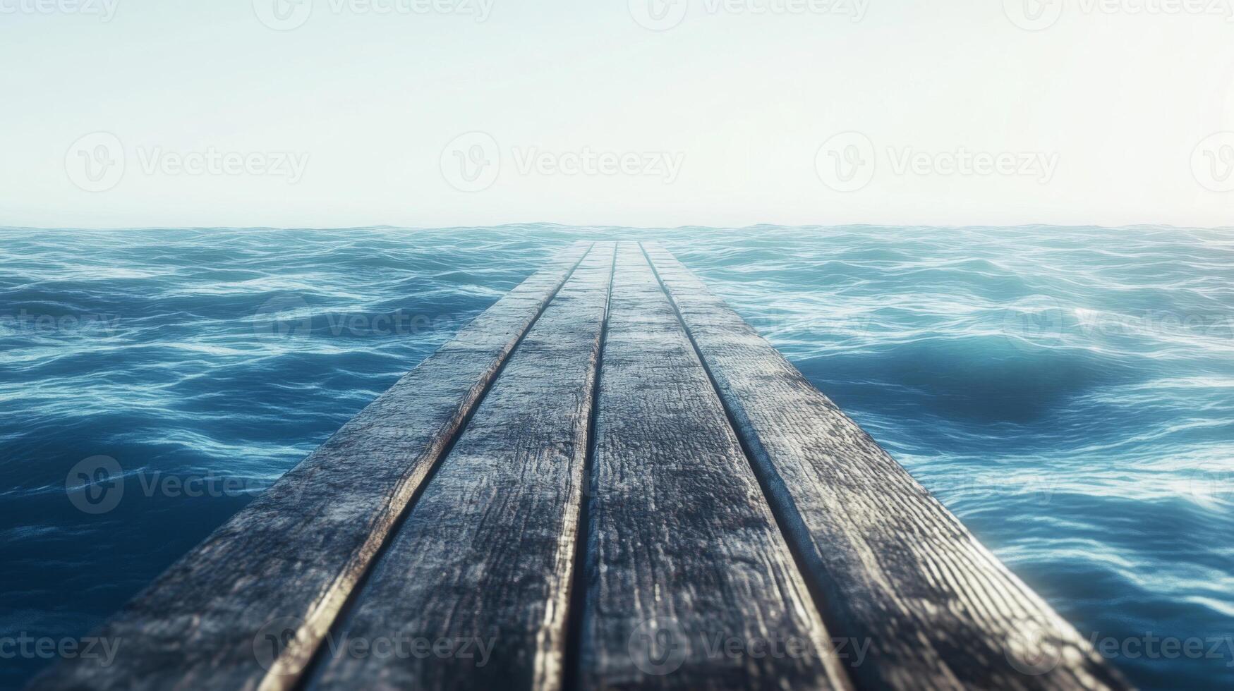 Wooden Dock Extending into a Calm Blue Ocean photo