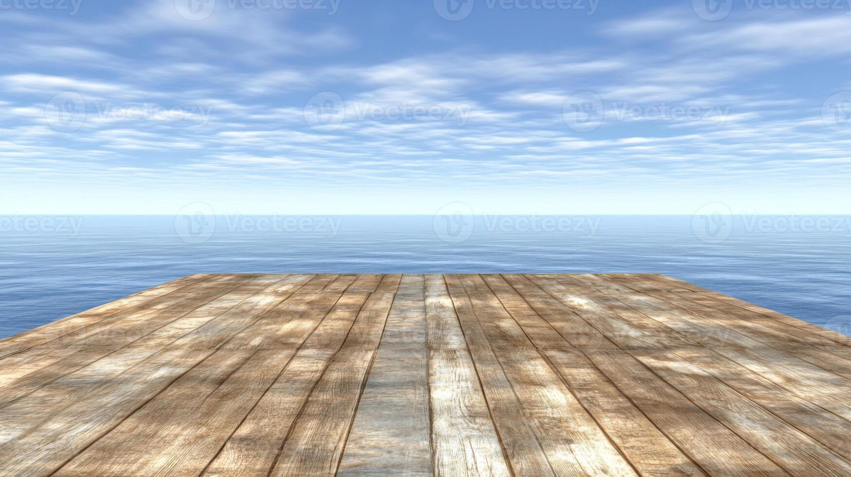 Wooden Dock Over Calm Ocean Under Blue Sky photo