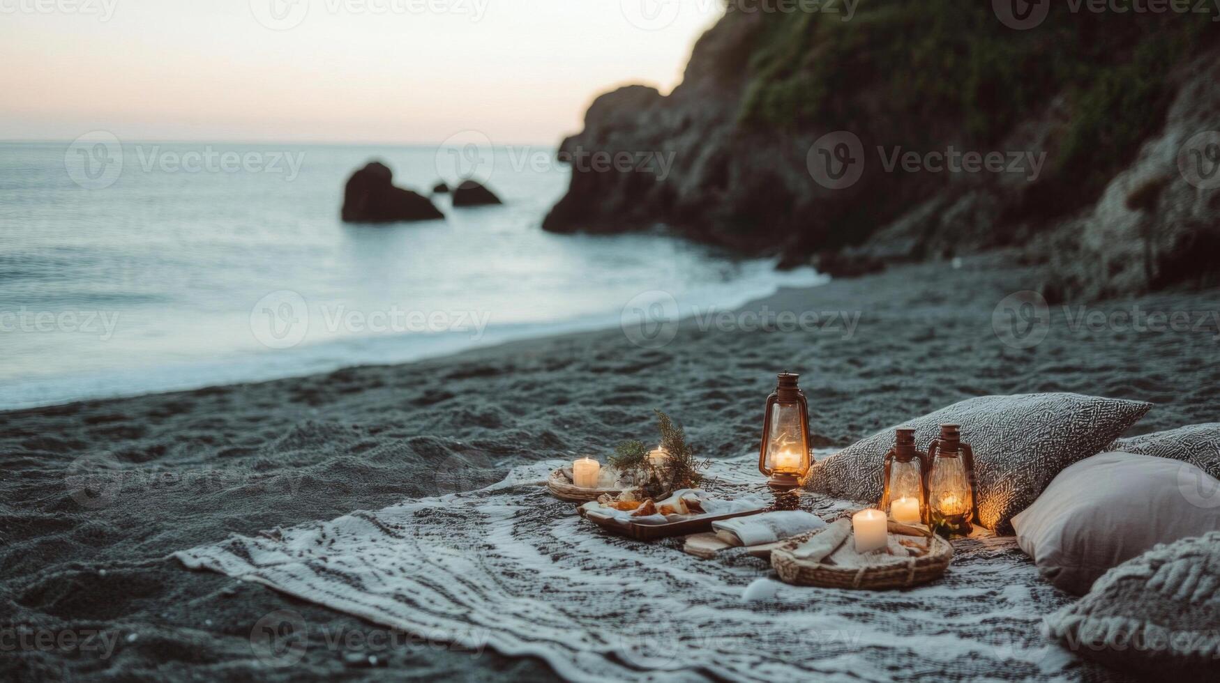Romantic Beach Picnic at Sunset photo