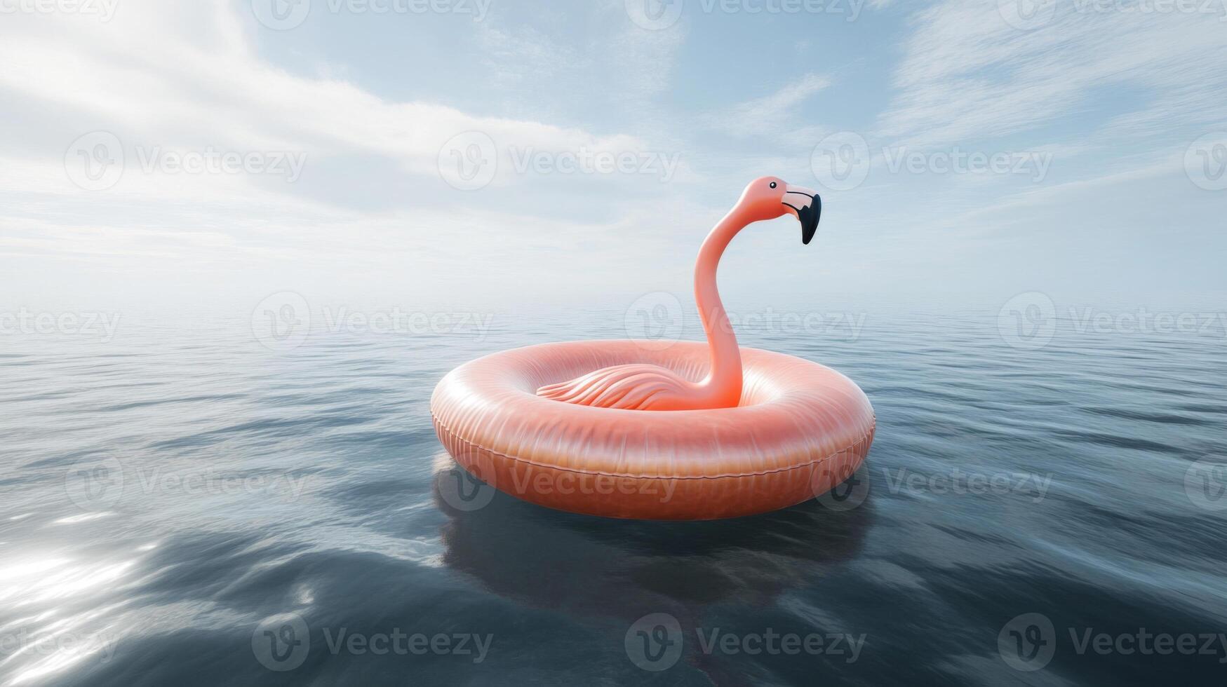 Pink Flamingo Inflatable Float in Calm Ocean photo