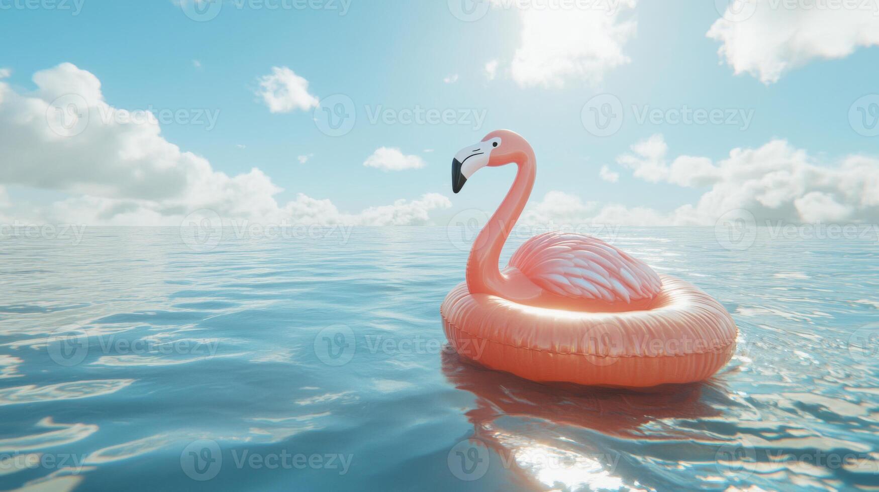 Pink Flamingo Inflatable Float on a Sunny Ocean photo