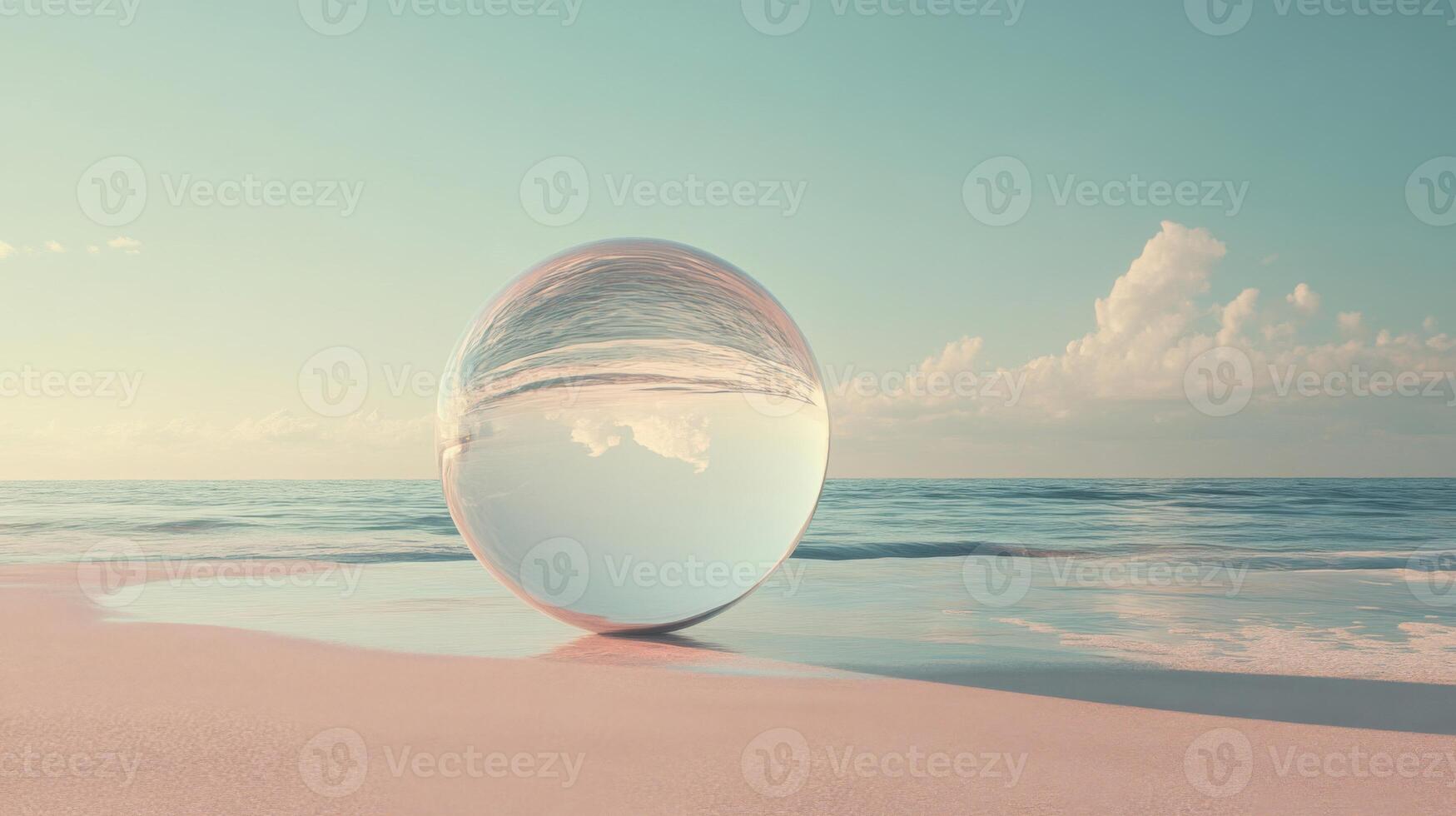 Glass Sphere Reflecting Sky on Sandy Beach photo