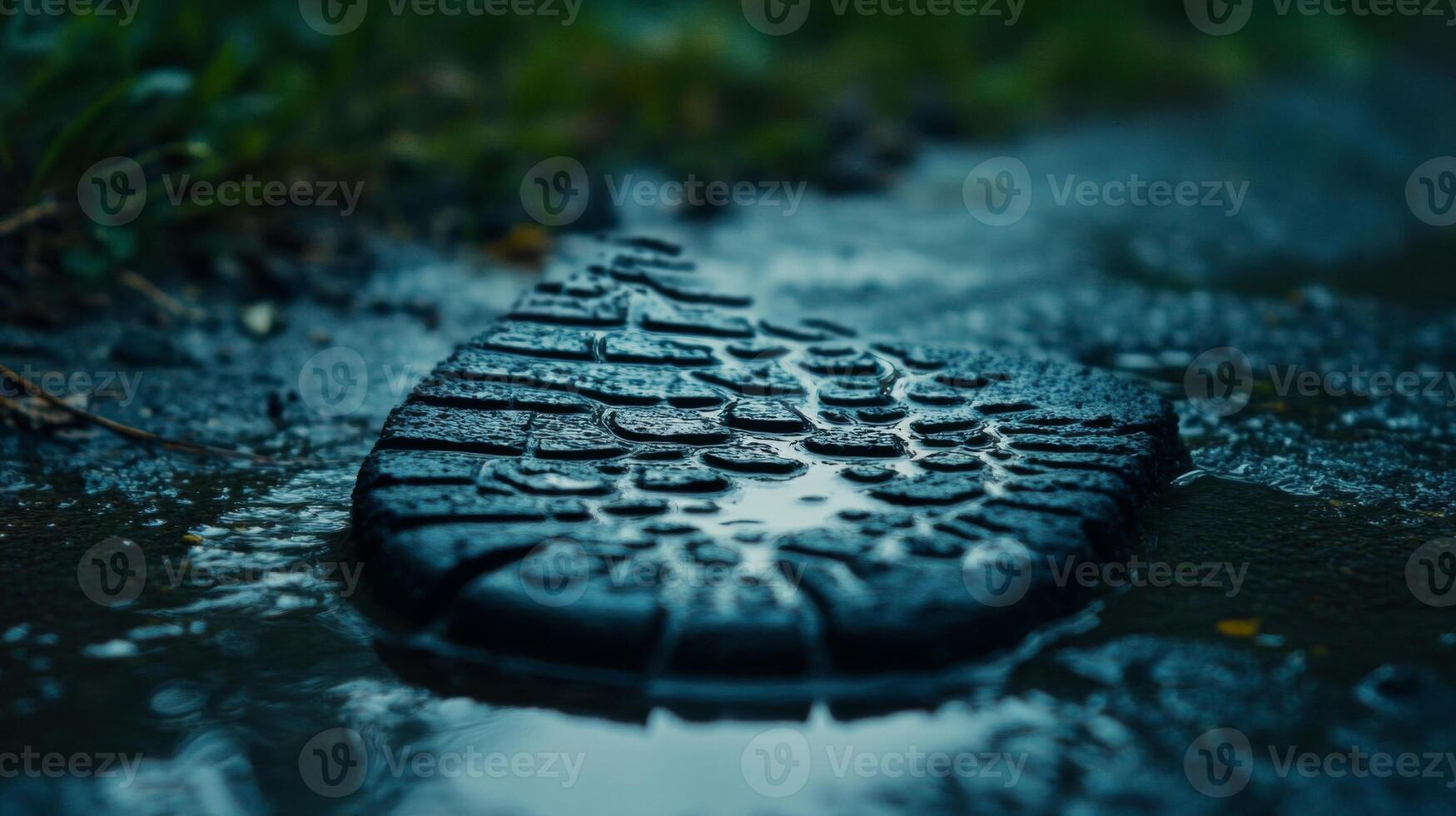 Close Up of Wet Shoe Sole in Mud photo